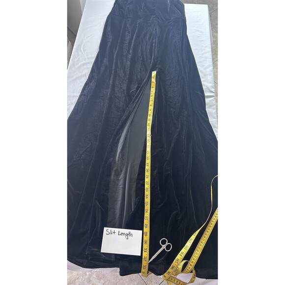 Azazie Womens Size A16 Black Velvet One Shoulder Maxi Slit Dress - Picture 5 of 10
